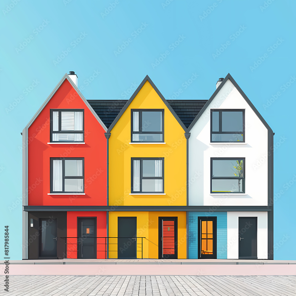 Illustration of the exterior of a house as seen from the front and with a roof. Modern. Townhouse building. Apartment. House facade with doors and windows. Illustration of the exterior of a house as seen from the front and with a roof. Modern. Townhouse building. Apartment. House facade with doors and windows.