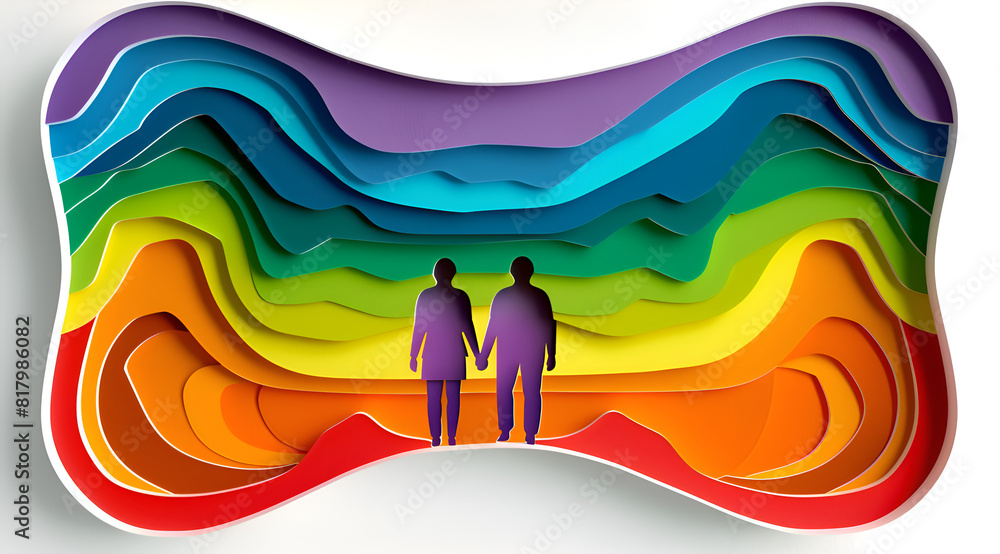 A rainbow with two men holding hands. Concept of love and happiness A rainbow with two men holding hands. Concept of love and happiness