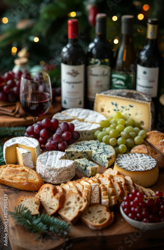 Festive cheeseboard with wine