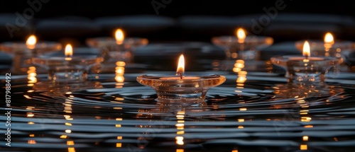 A series of interconnected mirrors reflecting a single candle flame, multiplying its light and representing the ripple effect of faith and good deeds © Pairat