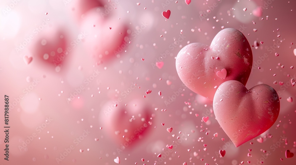 Enchanting display of floating hearts in a dreamy pink mist, symbolizing love, affection, and romantic celebration