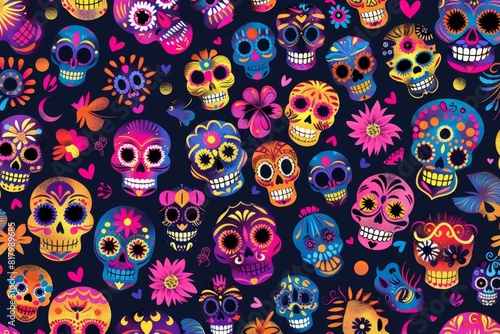 colorful day of the dead sugar skull pattern mexican halloween texture digital illustration