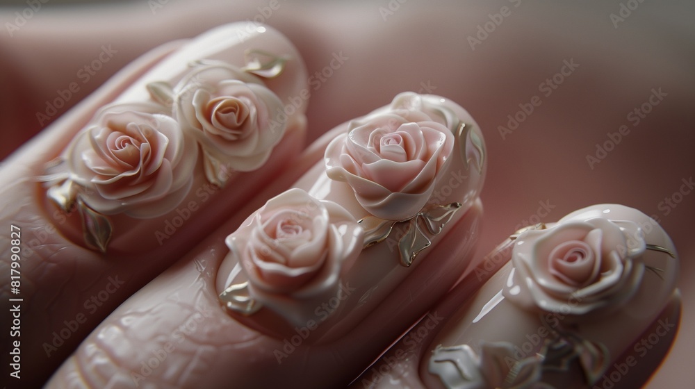 closeup shots of modern nail art inspired by romantic roses and floral motifs closeup shots of modern nail art inspired by romantic roses and floral motifs