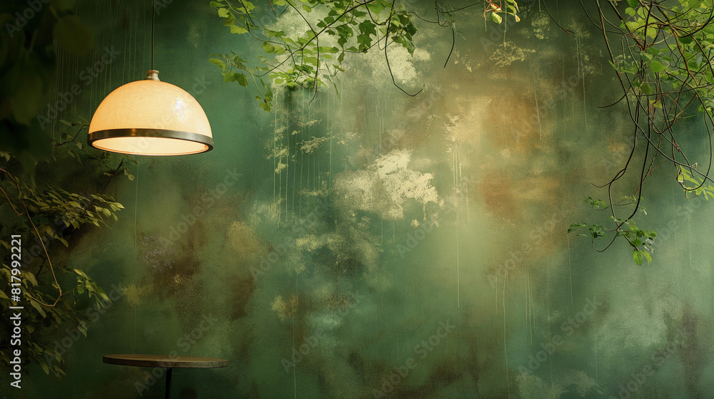 Obraz premium A lamp is hanging from the ceiling in front of a green wall