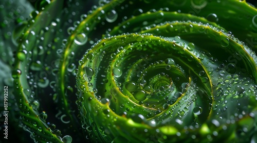 Spiral aloe Vera with water drops, closeup, photo