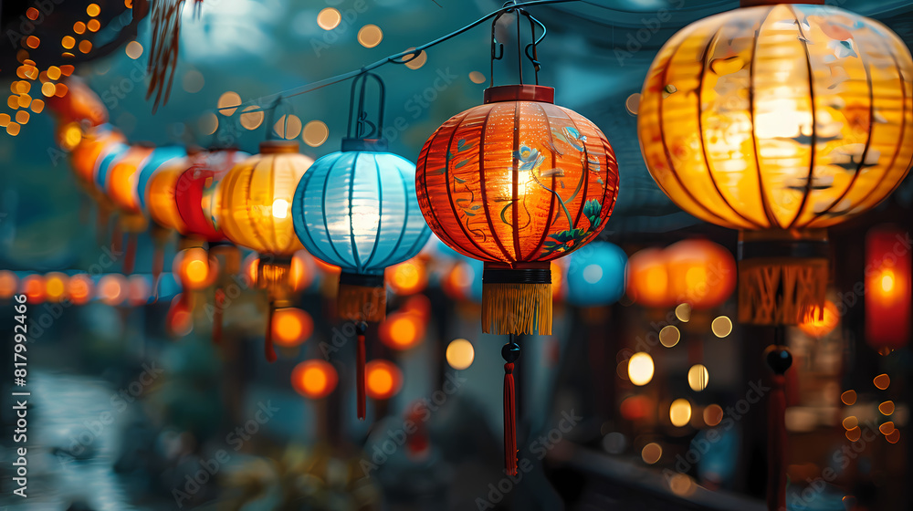 Background of bright traditional chinese lanterns
