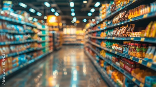 Colorful Supermarket Interior with Defocused Blurred Background