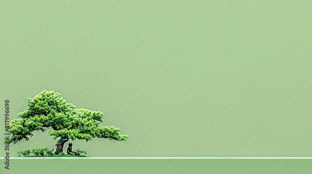 Small green tree atop water- surrounded by lush green backdrop Small green tree atop water- surrounded by lush green backdrop