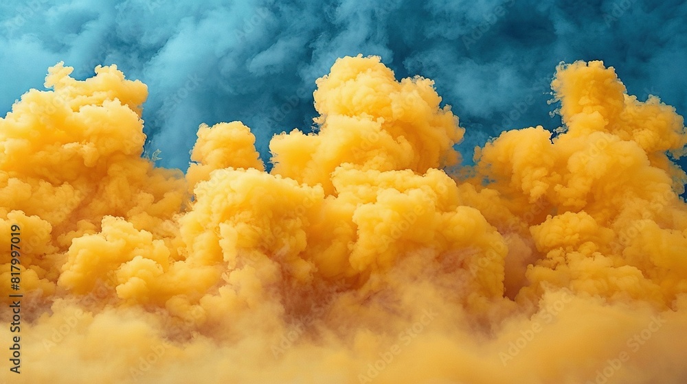 A cluster of smoky, golden clouds set against a blue sky, with wispy white clouds framing the scene A cluster of smoky, golden clouds set against a blue sky, with wispy white clouds framing the scene