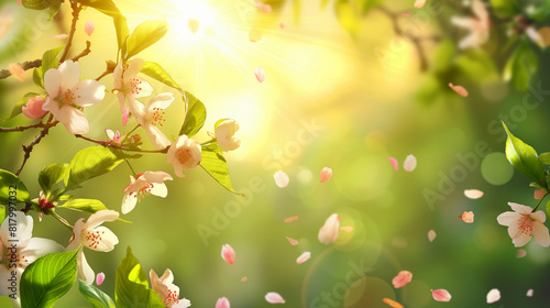 A beautiful image of a tree with pink flowers and green leaves