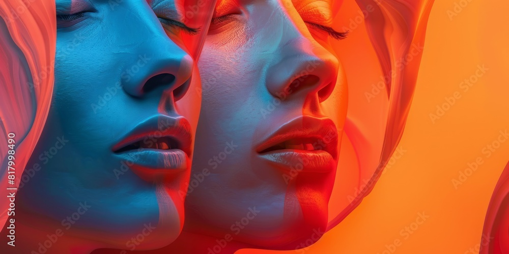 Three women with vibrant face paint in varied hues, showcasing individuality and cultural expression Three women with vibrant face paint in varied hues, showcasing individuality and cultural expression
