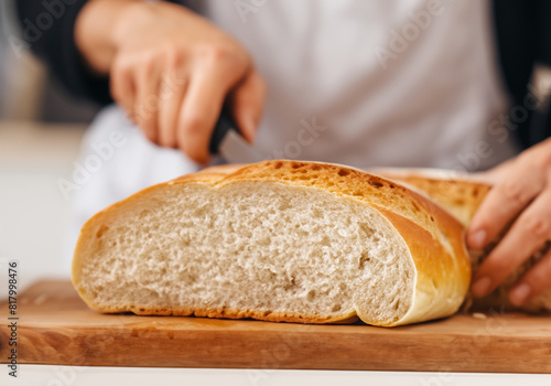 Close up breaking bread