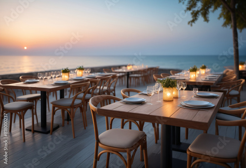 Dinning table in seaside restuarant
