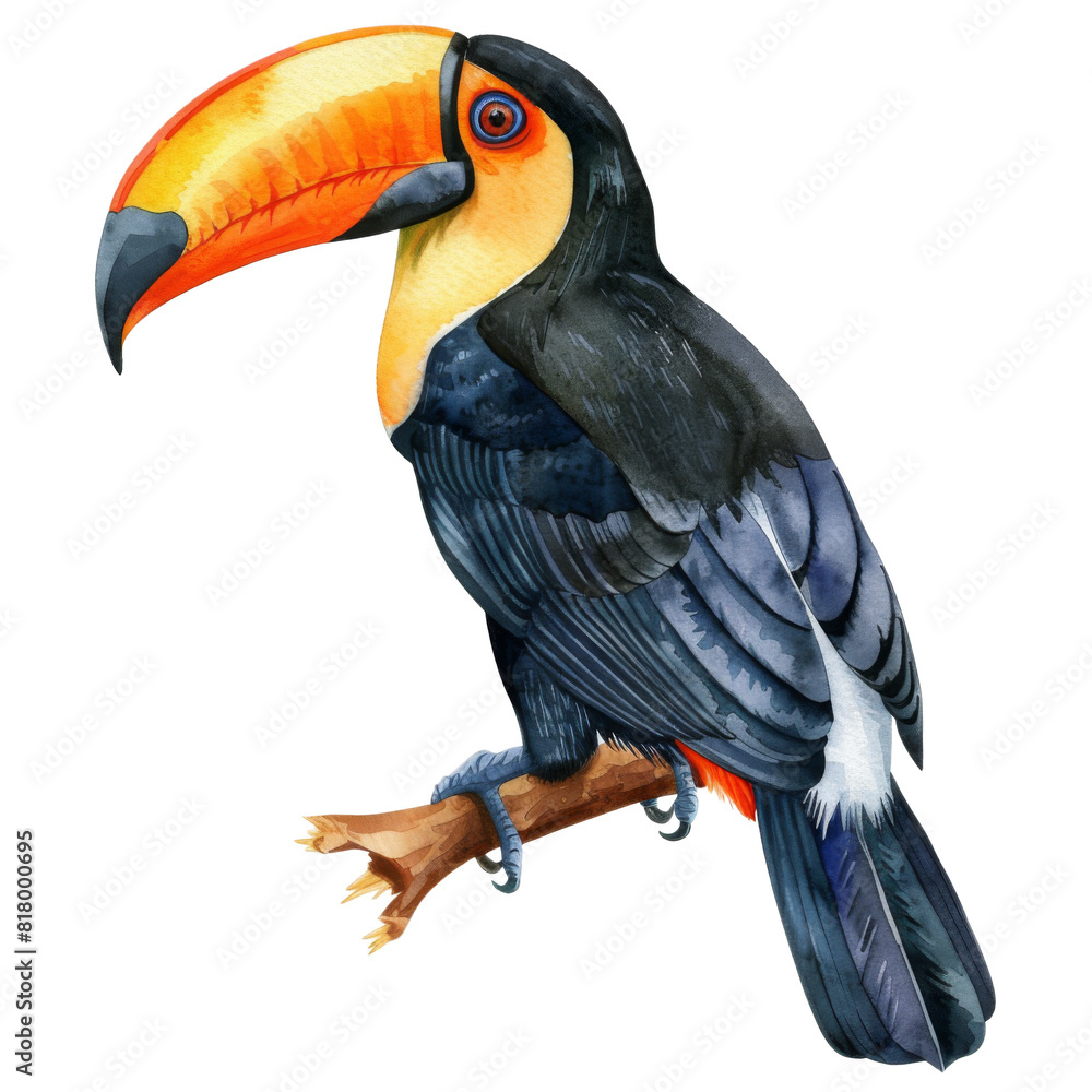 Fototapeta premium Toucan, Bird Illustration. Watercolor Style. AI Generated