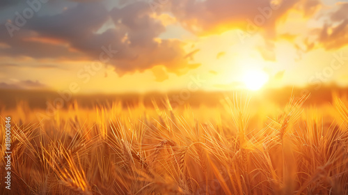 Wheat field. Ears of golden wheat. Beautiful Sunset Landscape.  © TP SHOTS