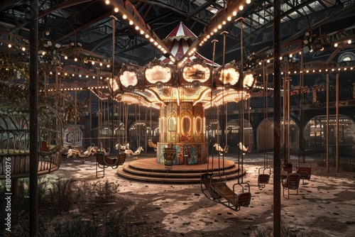 A abandoned amusement park with a carousel and a Ferris wheel © Koon