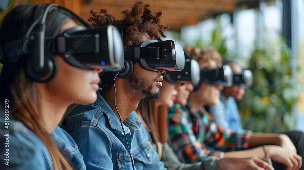 A diverse team collaborating on a virtual reality project using VR headsets showcasing teamwork and digital transformation A diverse team collaborating on a virtual reality project using VR headsets showcasing teamwork and digital transformation