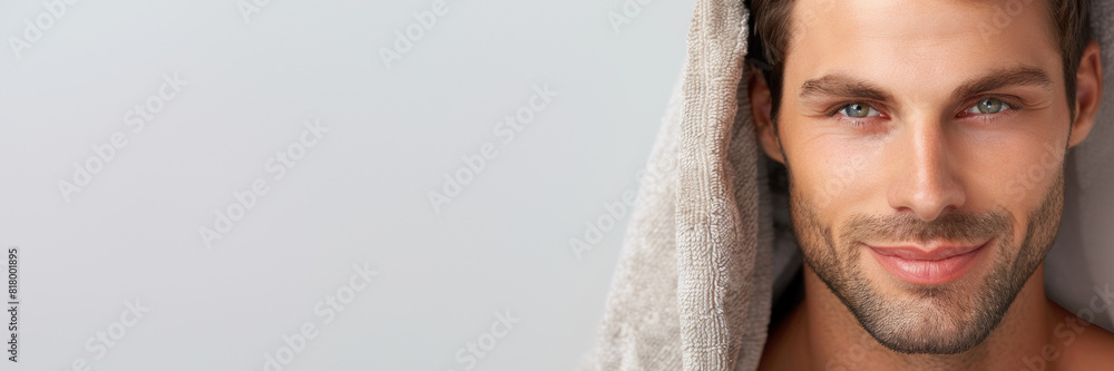 Man wrapped in towel with alluring look Man wrapped in towel with alluring look