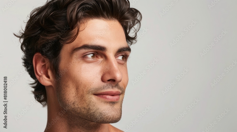 Profile of a man with a dreamy expression looking away Profile of a man with a dreamy expression looking away