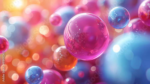 4k 3d animation of spheres and balls colorful rainbow in a organic motion background. Top view of bubbles colorful paint