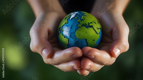 globe in hands Symbolic eco gesture for environmental protection, human responsibility for nature conservation, Earth care, and sustainable development represented by hands clutching a green miniature
