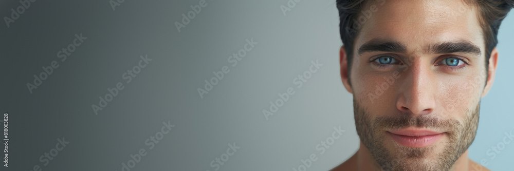 Obraz premium Close-up of a handsome man with blue eyes