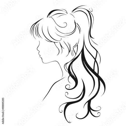 Monochrome illustration of a woman with flowing hair