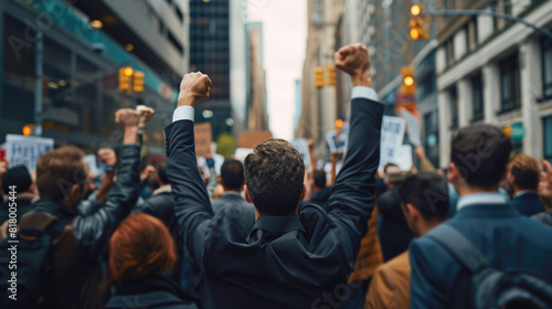 People protesting on a city street.