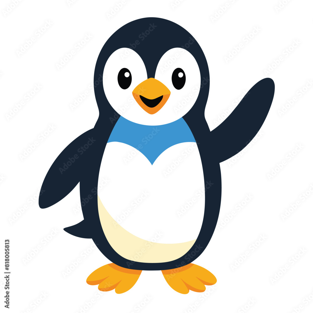 A cartoon penguin is standing and waving its wing A cartoon penguin is standing and waving its wing