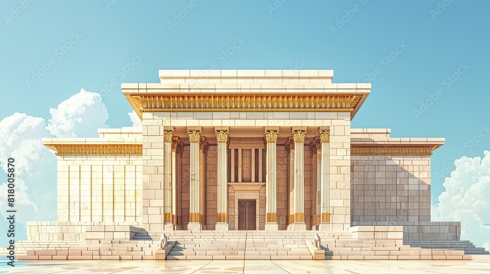Obraz premium A minimalist illustration of the Temple of Solomon, characterized by simple and clean lines that convey a sense of grandeur and magnificence, with a focus on the architectural details