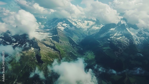 a wonderful picture of the huge mountains from a bird's eye view, generated by AI