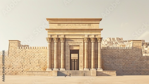 A minimalist illustration of the Temple of Solomon, characterized by simple and clean lines that convey a sense of grandeur and magnificence, with a focus on the architectural details photo