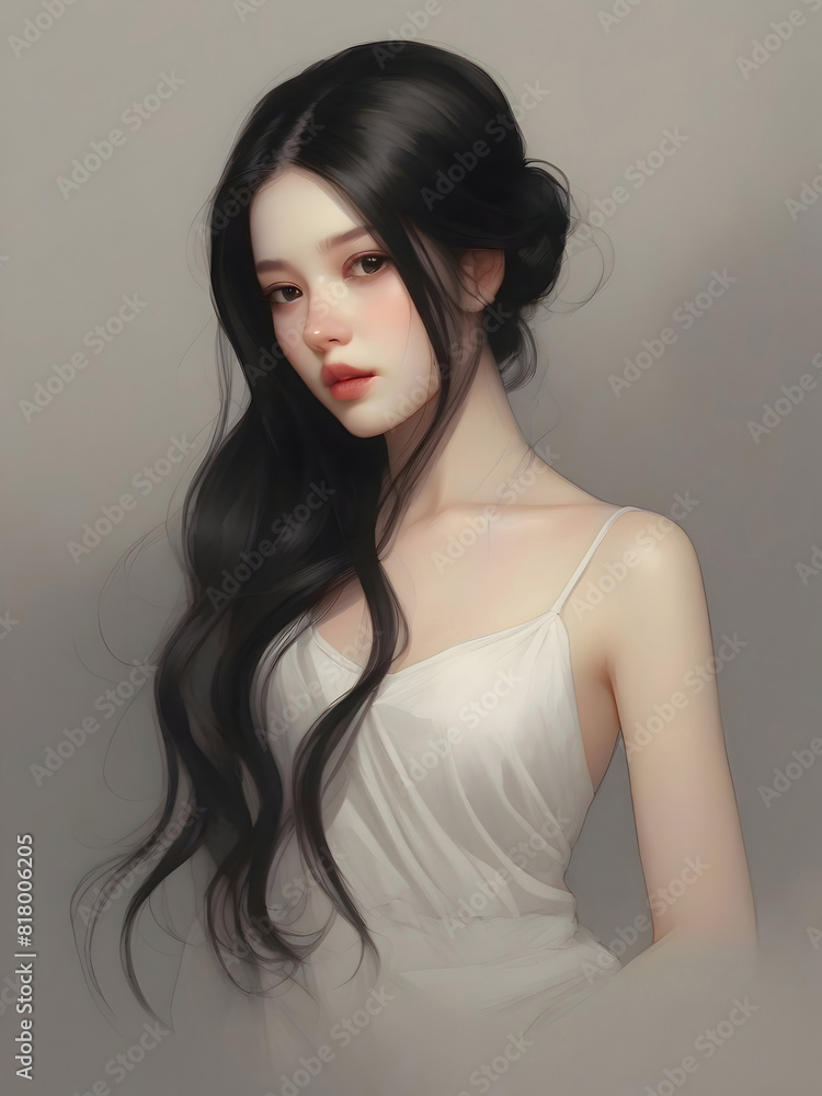 Black Hair Girl Portrait Art