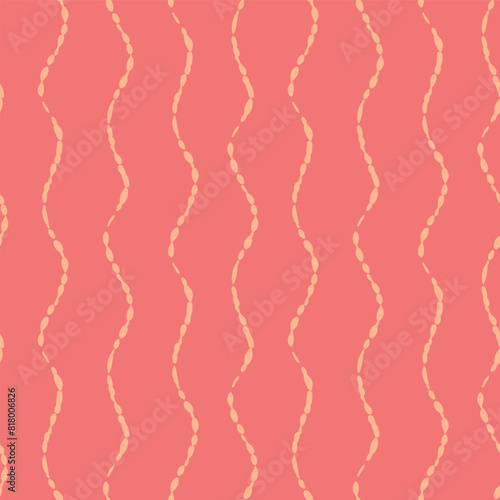 Vector abstract hand drawn peach pink color doodle waves. Seamless geometric pattern on hot pink background. Abstract linear backdrop. Great for tropical, summer, vacation products © Gaianami  Design