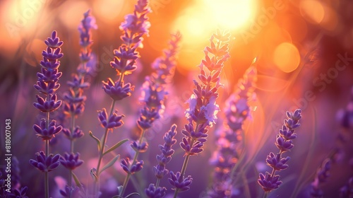 Beautiful lavender with sunset background