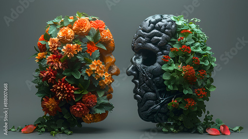 Creative Image of the Lungs One Half with Fl,
Autumn bouquet with different orange and yellow flowers in pumpkin for Thanksgiving Day photo