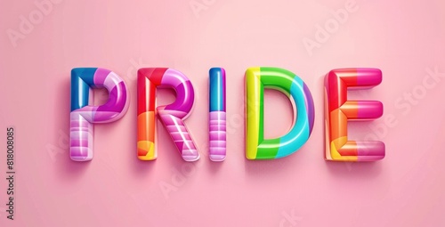 Colorful 3d pride letters on pink background vibrant typography for fashion and beauty design