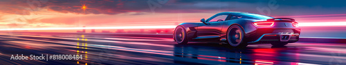 black sports car wallpaper with fantastic neon light effect background. generative ai 