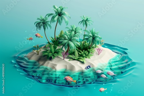 3d illustration of a tropical island on the ocean.