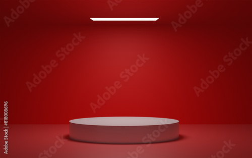 Red 3d background stage with empty presentation show product scene studio pedestal display stand.