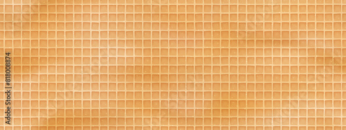 Belgian waffle seamless texture with squares pattern. Delicious bg with dimples and graininess. Vector illustration with gradient mesh. Crispy ice cream cone