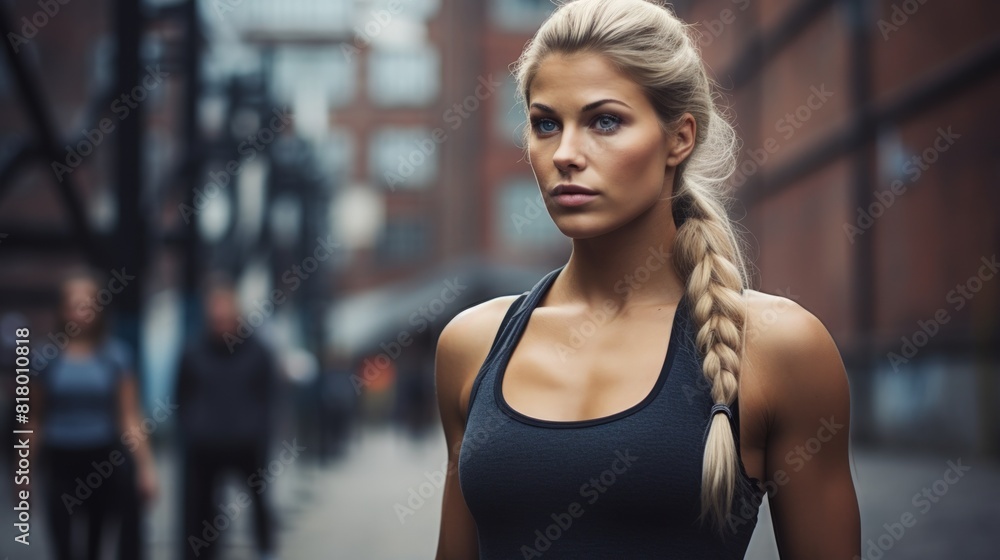 athletic image captures a poised, determined woman in an urban environment, projecting a sense of focus, confidence, and a bold, captivating presence. athletic image captures a poised, determined woman in an urban environment, projecting a sense of focus, confidence, and a bold, captivating presence.