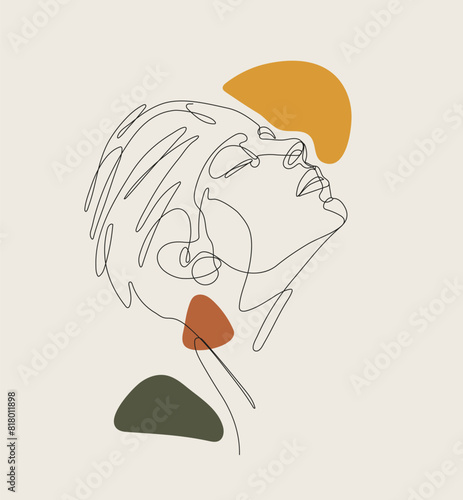 Line art woman face, minimalist abstract art girl portrait. Stylish lady fashion store concept