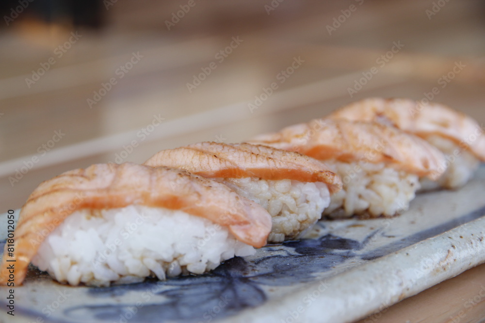 sushi with chopsticks Salmon steak: smoked salmon: salmon sushi sushi with chopsticks Salmon steak: smoked salmon: salmon sushi