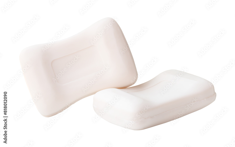 Front view of two bars of dry white soap isolated with clipping path in png file format Front view of two bars of dry white soap isolated with clipping path in png file format