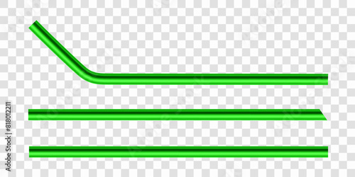 Set of green reusable metal drinking straws. Realistic vector illustration isolated on transparent background.
