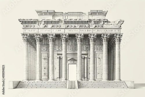 A minimalist illustration of the Temple of Solomon, characterized by simple and clean lines that convey a sense of grandeur and magnificence, with a focus on the architectural details photo