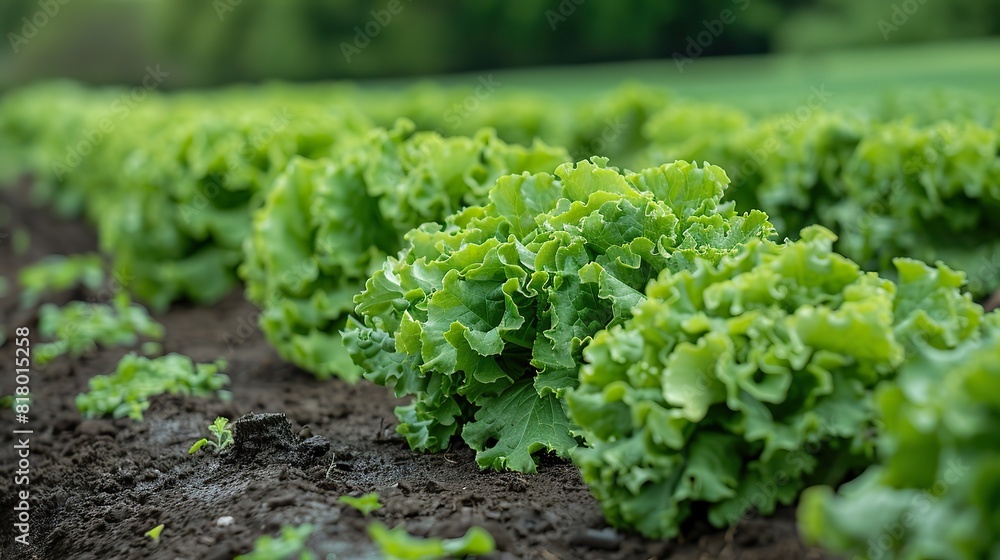 Rows of leafy lettuce growing in neat, organized rows. Rows of leafy lettuce growing in neat, organized rows.