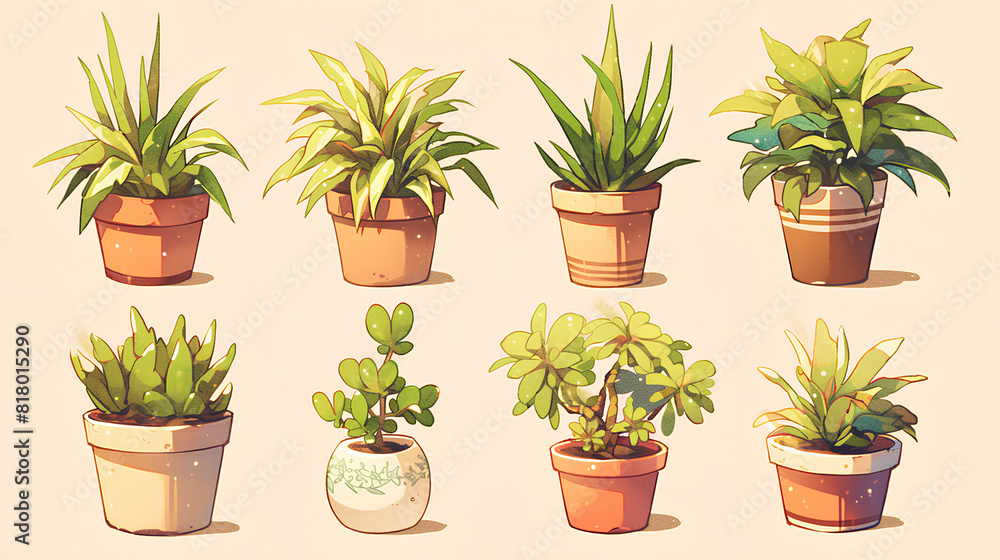 Potted ornamental plants 2D illustration Potted ornamental plants 2D illustration