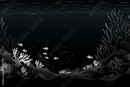 background underwater flat design side view oceanic theme water color black and white photo